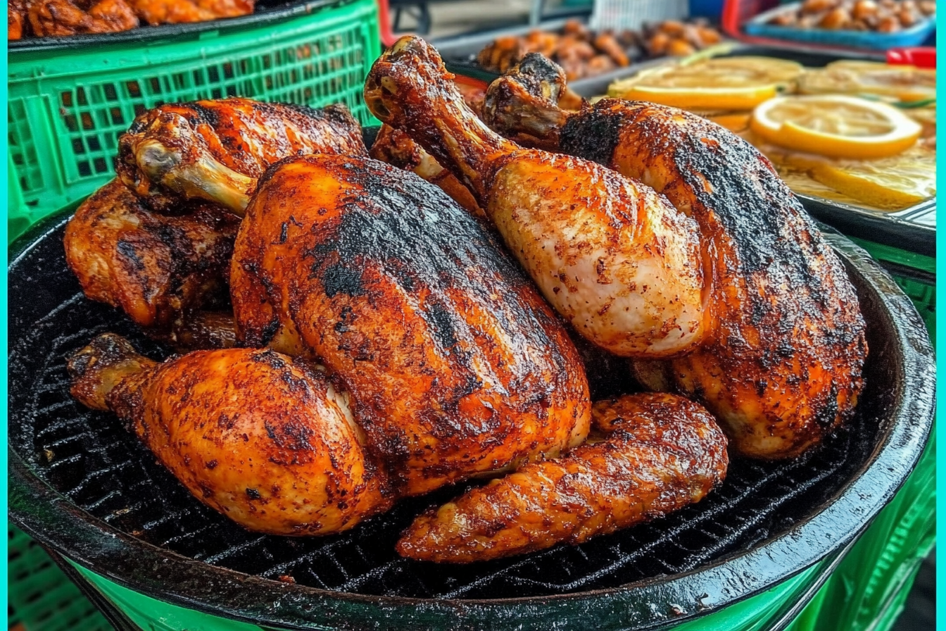 An assortment of dishes made with leftover rotisserie chicken, including soups, salads, casseroles, tacos, and sandwiches, beautifully arranged on a wooden table with fresh ingredients like herbs and vegetables.