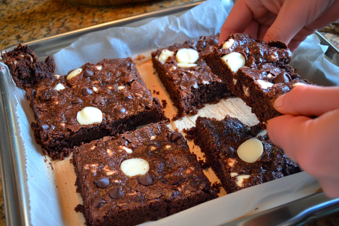 "Decadent fudge brownies closeup."