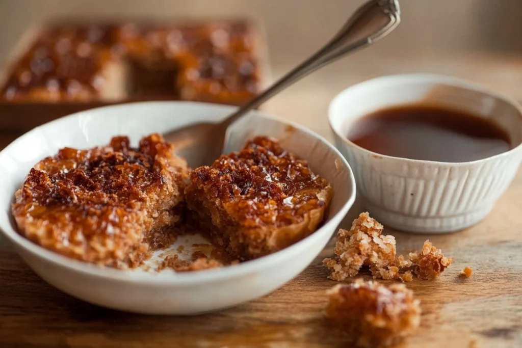 "A close-up image of Greek baklava, showcasing its golden, flaky phyllo layers, chopped nut filling, and glossy honey syrup drizzle."3