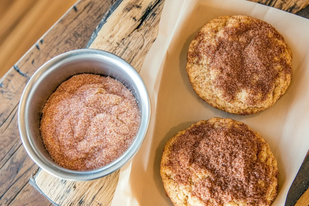 A plate of freshly baked snickerdoodles dusted with cinnamon-sugar, showcasing their soft, golden texture, perfect for mastering the art of baking without cream of tartar1