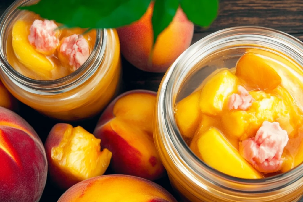 
"Canned peaches and fresh peaches comparison."