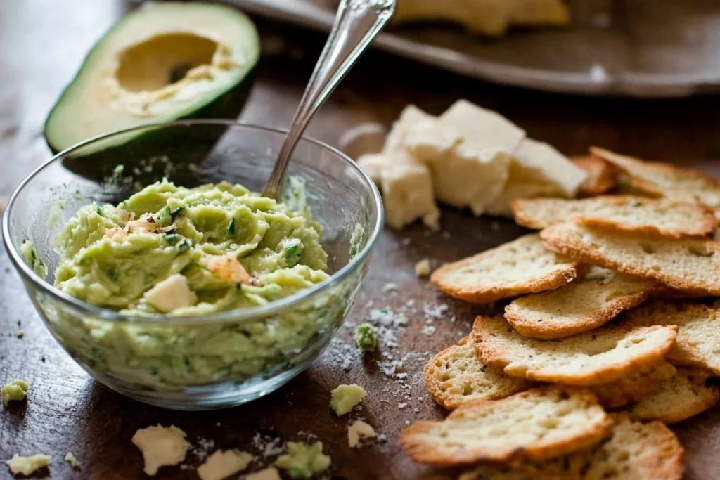 Freshly prepared avocado spread served in a rustic wooden bowl, garnished with sesame seeds, microgreens, and a drizzle of olive oil, surrounded by toasted bread slices and vibrant fresh vegetables."






3