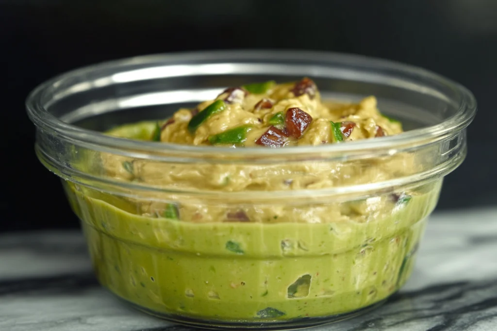 A vibrant plate featuring a slice of toasted sourdough bread generously spread with creamy mashed avocado. 3
