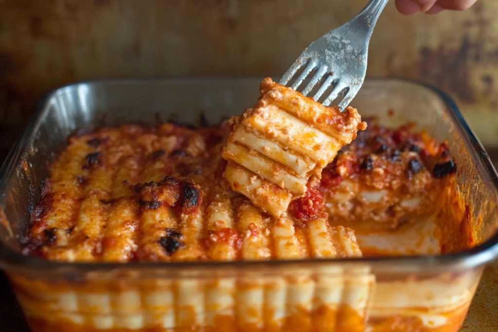 Layered oven-ready lasagna with melted cheese and rich tomato sauce.1
